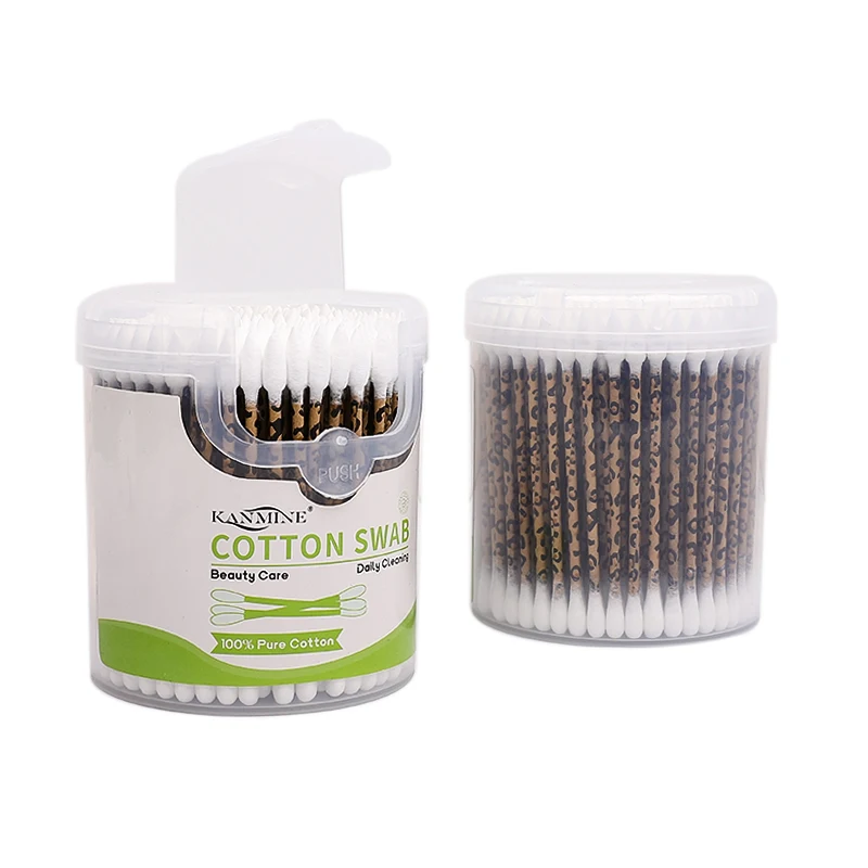 Cusp Circle Leopard Print Paper Stick Cotton Bud With Semi-Adjustable Cap for Crafting Precision Cleaning Tasks