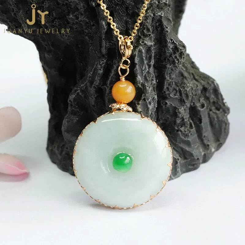 Fashion Jewelry Stainless steel Jadeite Pendant Wholesale Natural Burma Jade Charm Pendant Bucket Myanmar Jade Pendant Necklace