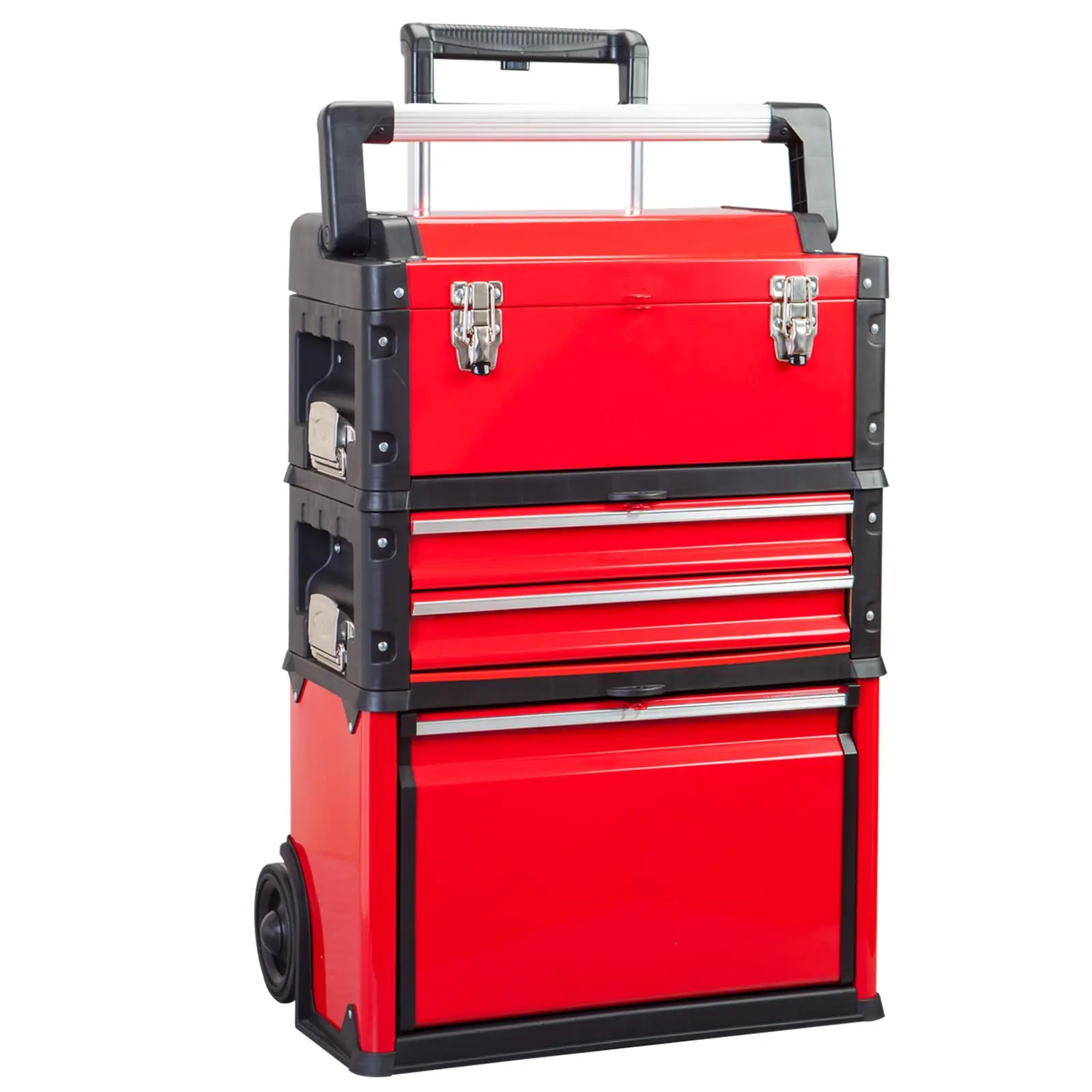 Garage Workshop Organizer Portable Steel and Plastic Stackable Rolling Upright Trolley Tool Box