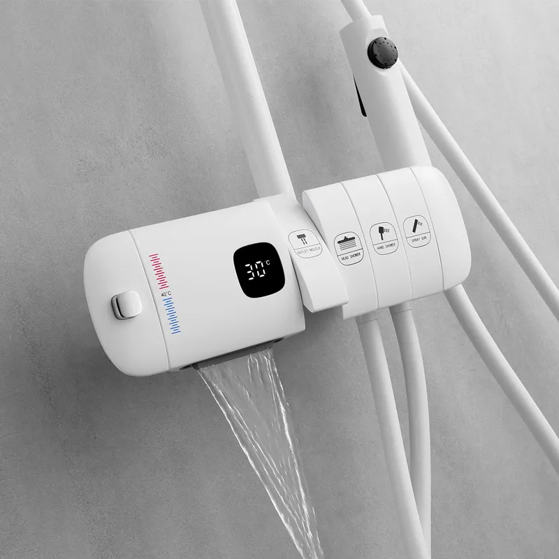 TikTok Same Style Piano Shower Set Gun Metal Grey Bathroom Thermostatic Shower Faucet Brass 4 Function Piano Button Shower Set