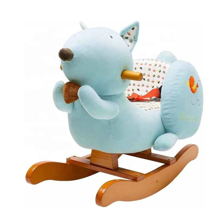 Factory Price  Plush Toy Riding Animal Rocking Toy Blue Squirrel Plush Baby Rocking Horse Toys