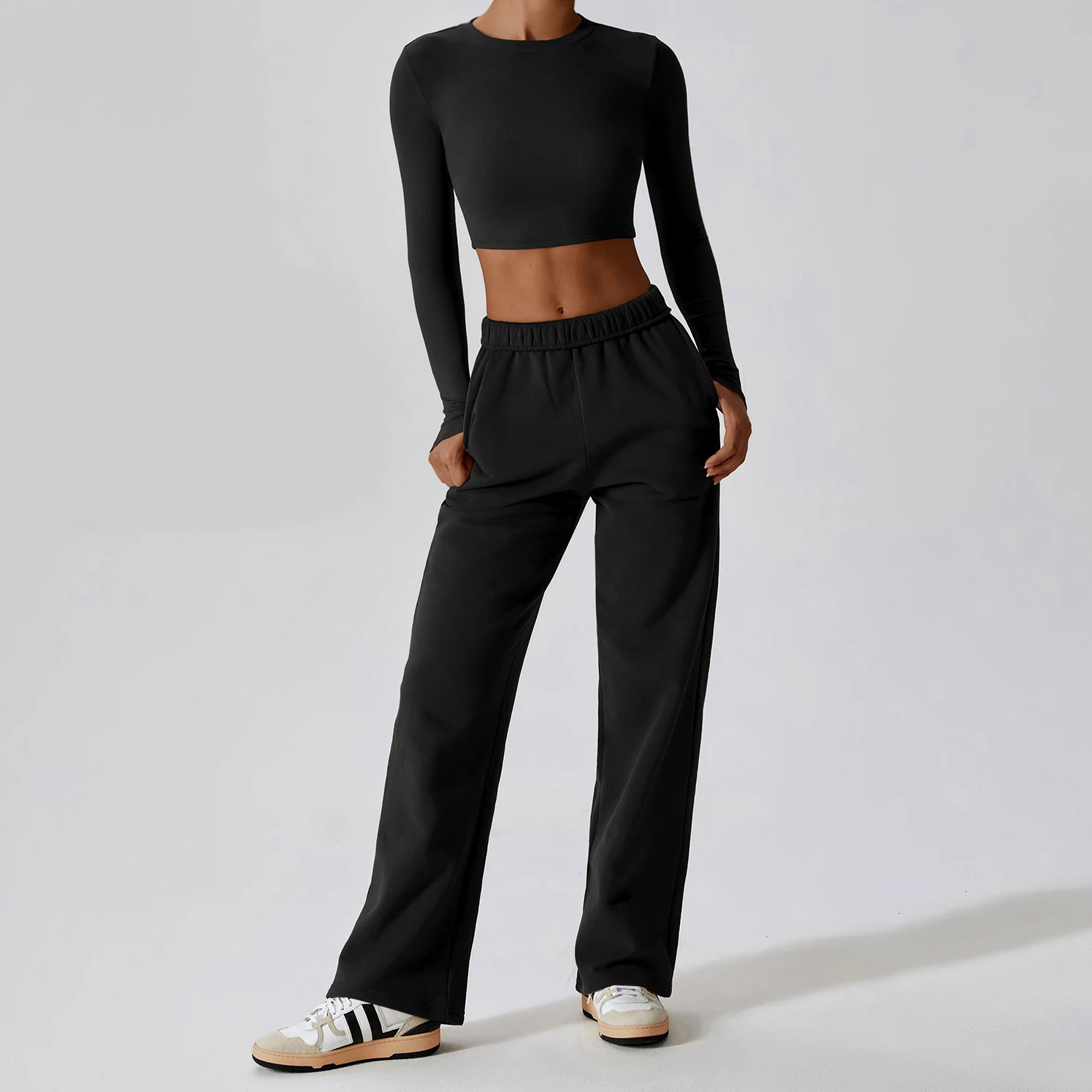 YIYI Autumn With Fleece Jogger Pants 4pcs Workout Sets High Quality Warm Gym Fitness Sets Fashion Tops Women Gym Clothes Set