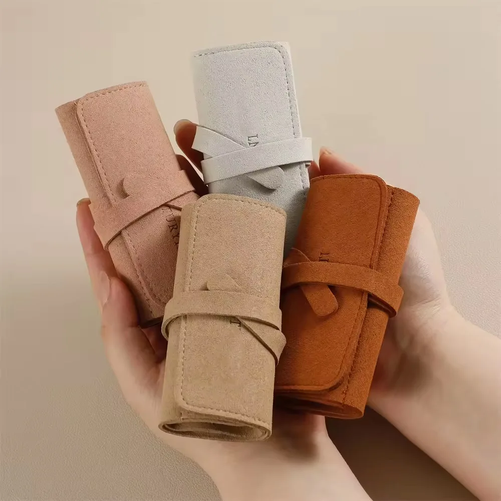 10*24cm Microfiber Jewelry Organizer With Logo Microfiber Fabric Travel Organizer Roll for Watch,Ring,Earrings,Bracelet