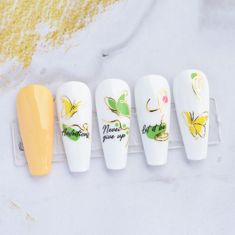 Gold Marble 3D Nail Sticker Flower Leaves butterfly Transfer Slider French Tips Manicures Decals DIY Decoration stickers Paper