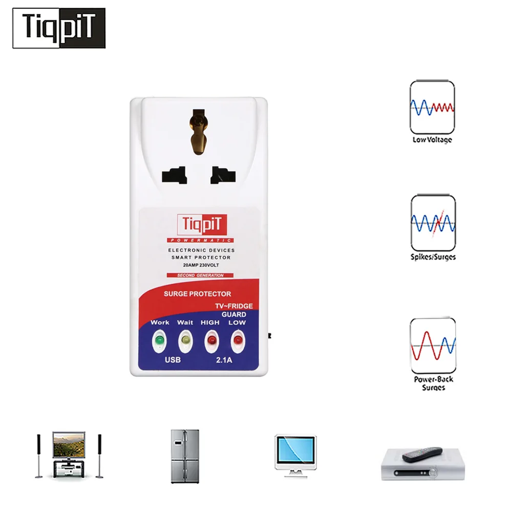 1004  UK Plug 2 USB Single Phase Surge Safe Guard Voltage Protector for Refrigerator 110v surge protector