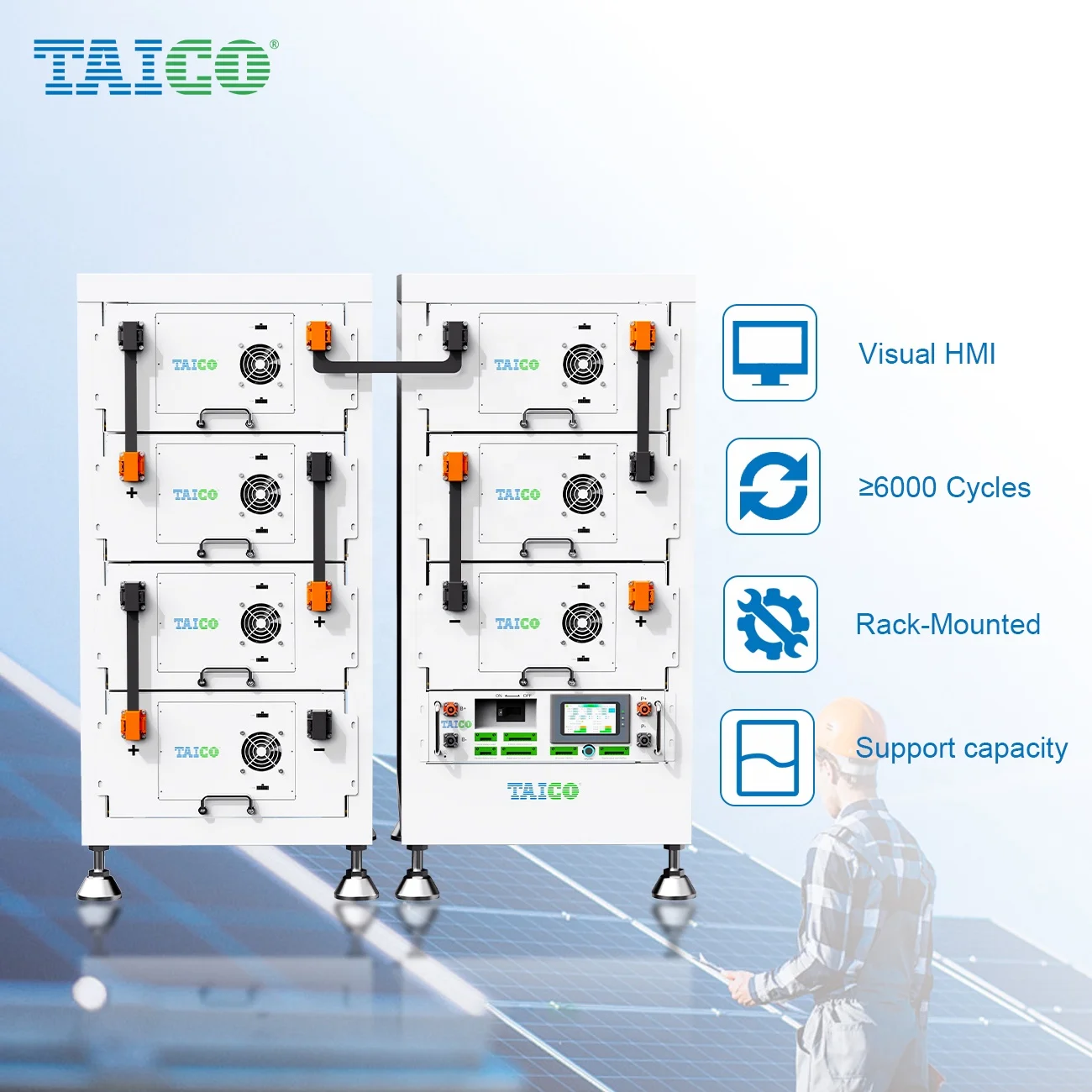 TAICO воздушное охлаждение lifepo4 литиевая батарея 20 кВт 30 50 инверторы 100 кВтч солнечная система промышленная энергия для коммерческих