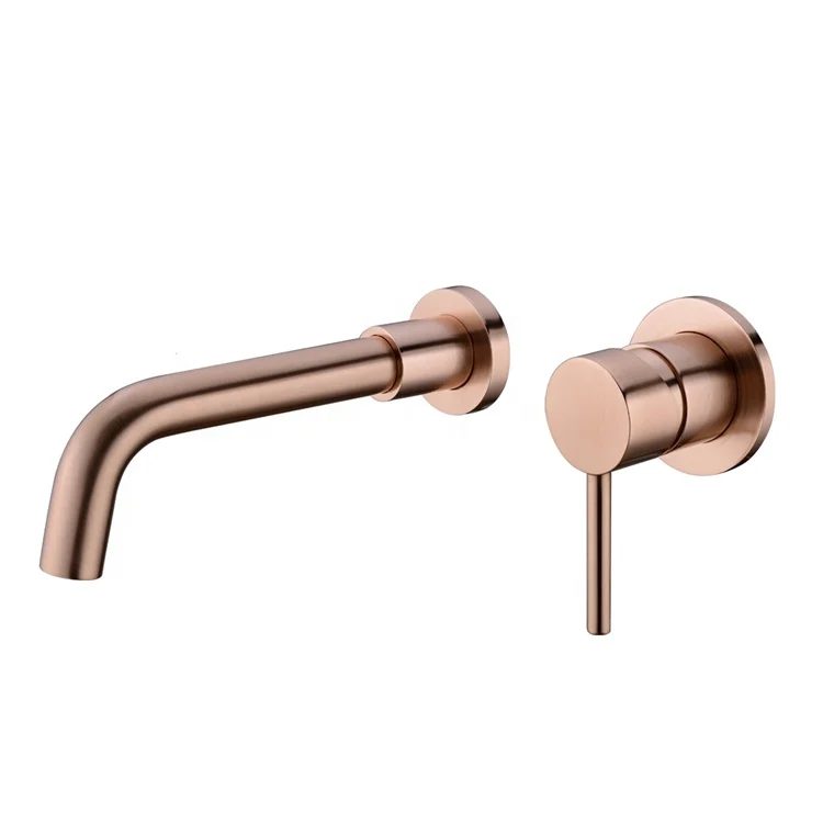 
Rose Gold Wall Mounted Basin Faucet Single Handle Hot Cold Sink Faucet Rotation Spout Brushed Gold Bathroom Watermark Mixer Tap 