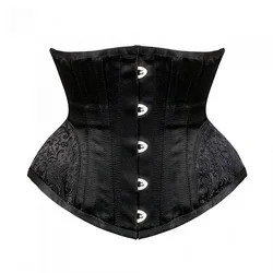 OEM Service Women Corset Waist Trainer With a Skinny Belt Lace up 14 Steel Bone Underbust Waist Cincher Sexy Black Gothic Satin