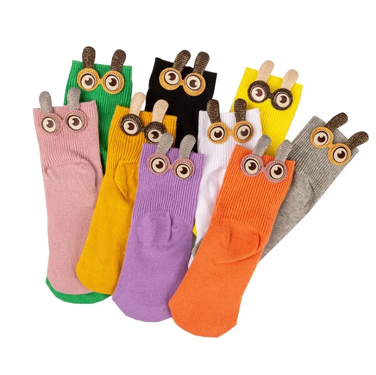 Candy color cartoon children long socks with stereo ears big eyes children comfortable socks