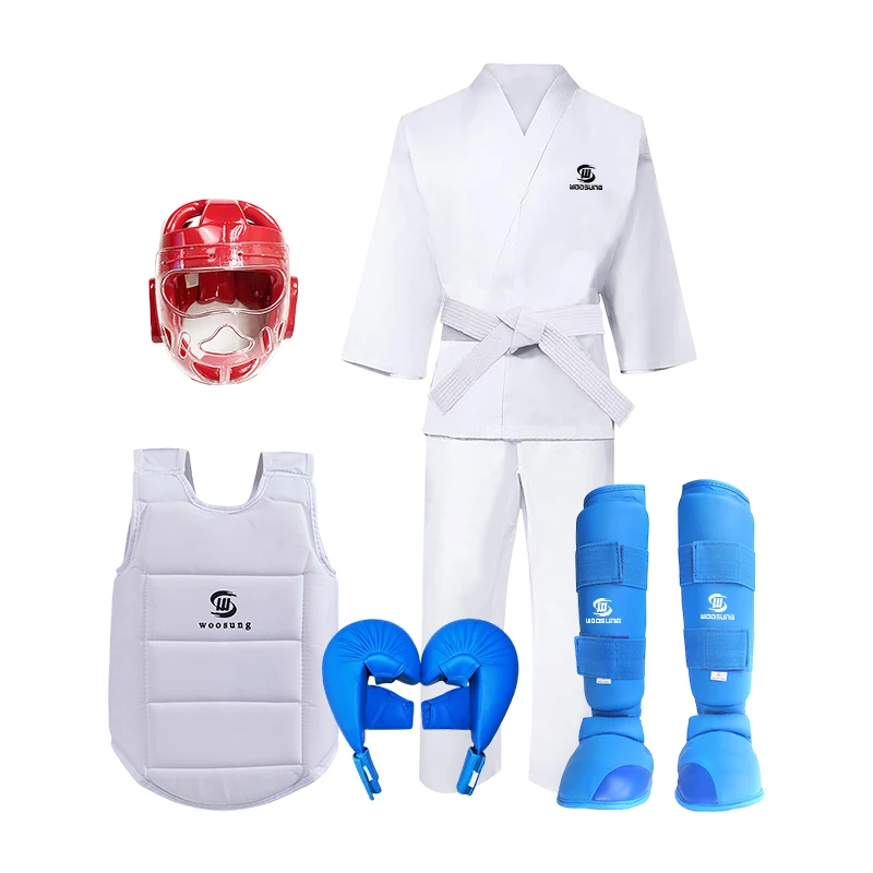 Woosung Full Karate Gear Set - Includes Protective Gear, Helmet, Shin Guards, Gloves, and Karate Uniform