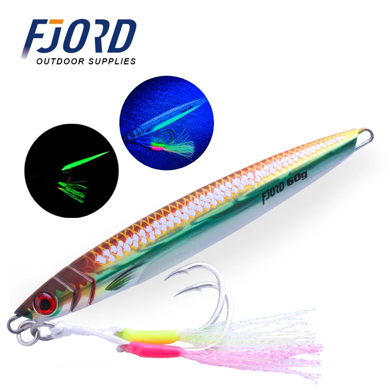FJORD 3D Glow jigging lure 40g 60g 80gwith assist new major saltwater fishing lure jig blades custom lead jig 3d eyes lead