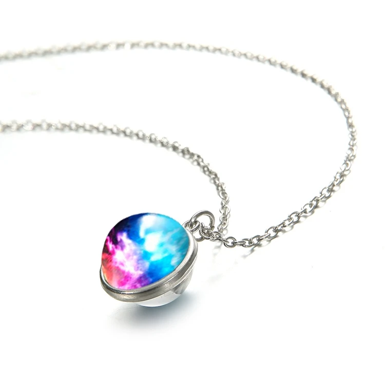 SX-41 Wholesale Neck Jewelry Fashion Women Solar System Star Glass Universe Ball Pendant Necklace