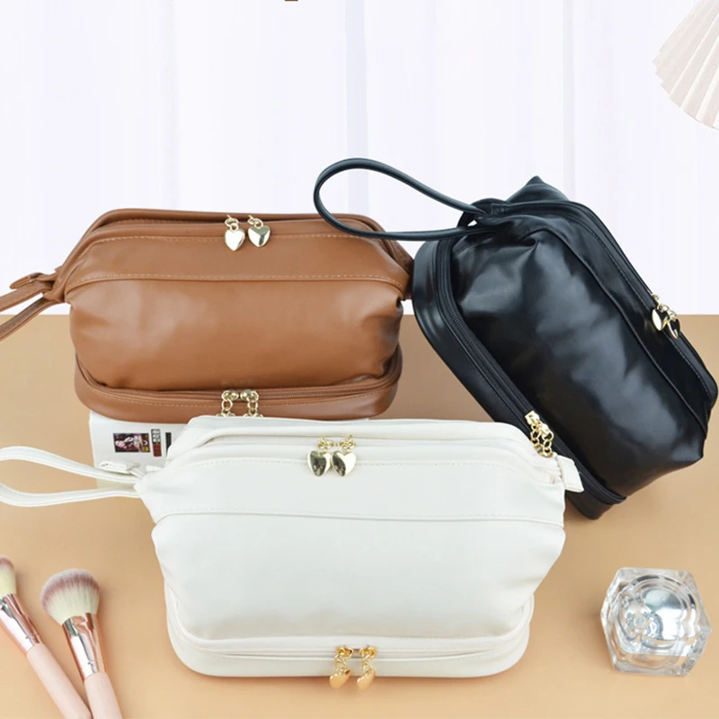 Custom LOGO Portable Waterproof PU Leather Cosmetic Makeup Make Up Toiletry Travel Skincare Bag Storage Case