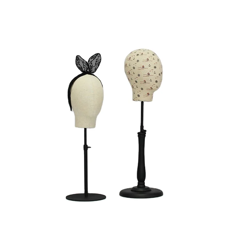 Beautiful fabric covered adjustable kids baby children head mannequin head with stand for hat wig scarf display