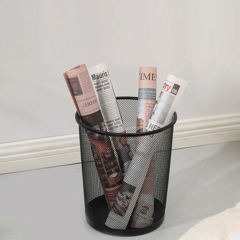 Minimalist Design Trash Bin Office Home Kitchen Black Metal Iron Mesh Garbage Can