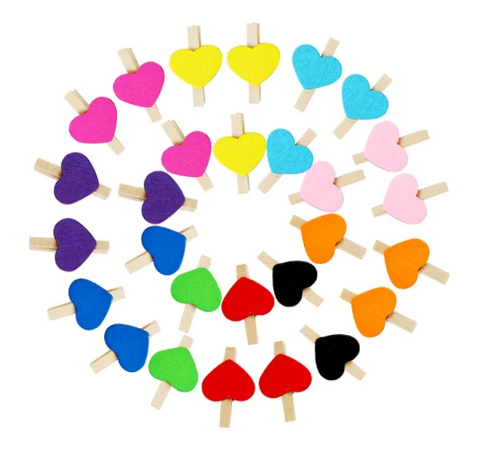 Small Clothes Pins Baby Shower Clothespin Favors Boy Clothespins for Crafts Photos Wooden Paper Picture Clips Love Heart Shape
