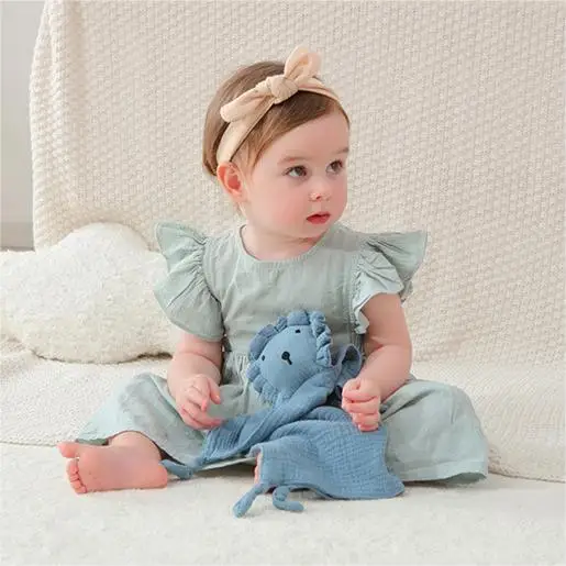 100% Cotton Solid Color Lovey Animal Head Lion Crepe Cloth Baby Comforter Baby Security Blanket