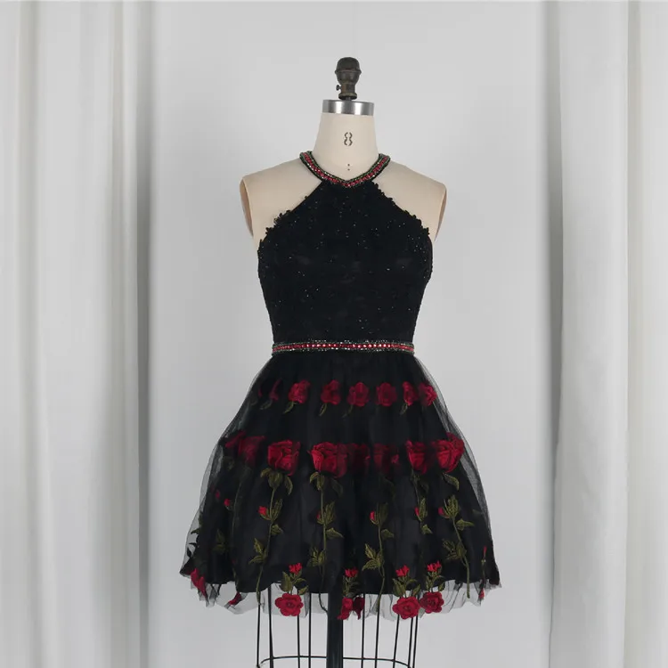 Fashion Women Halter Tulle Beading Backless Aline Evening Short Puffy Cocktail Dresses For Special Occasions