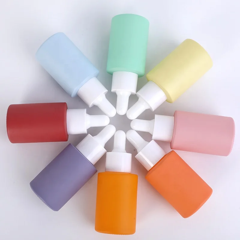 flat shoulder cylinder shape white pink blue purple skin care serum bottle 30ml  glass dropper bottle