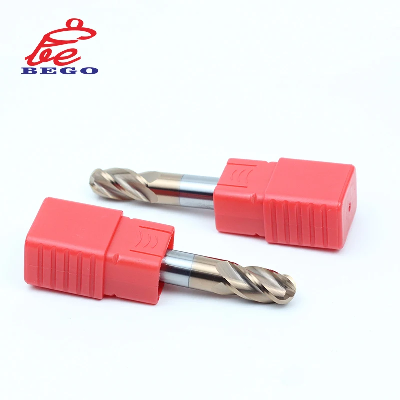 Carbide Lathe End Mill 4 Flute High Polished Milling Cutter for Steel CNC Machine Tool HRC55/HRC56 Ball End Mill