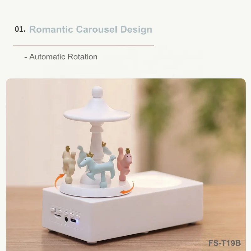 Trending Products New Arrival Christmas Gifts Automatic Rotation Portable Carousel Wireless Speaker night lights