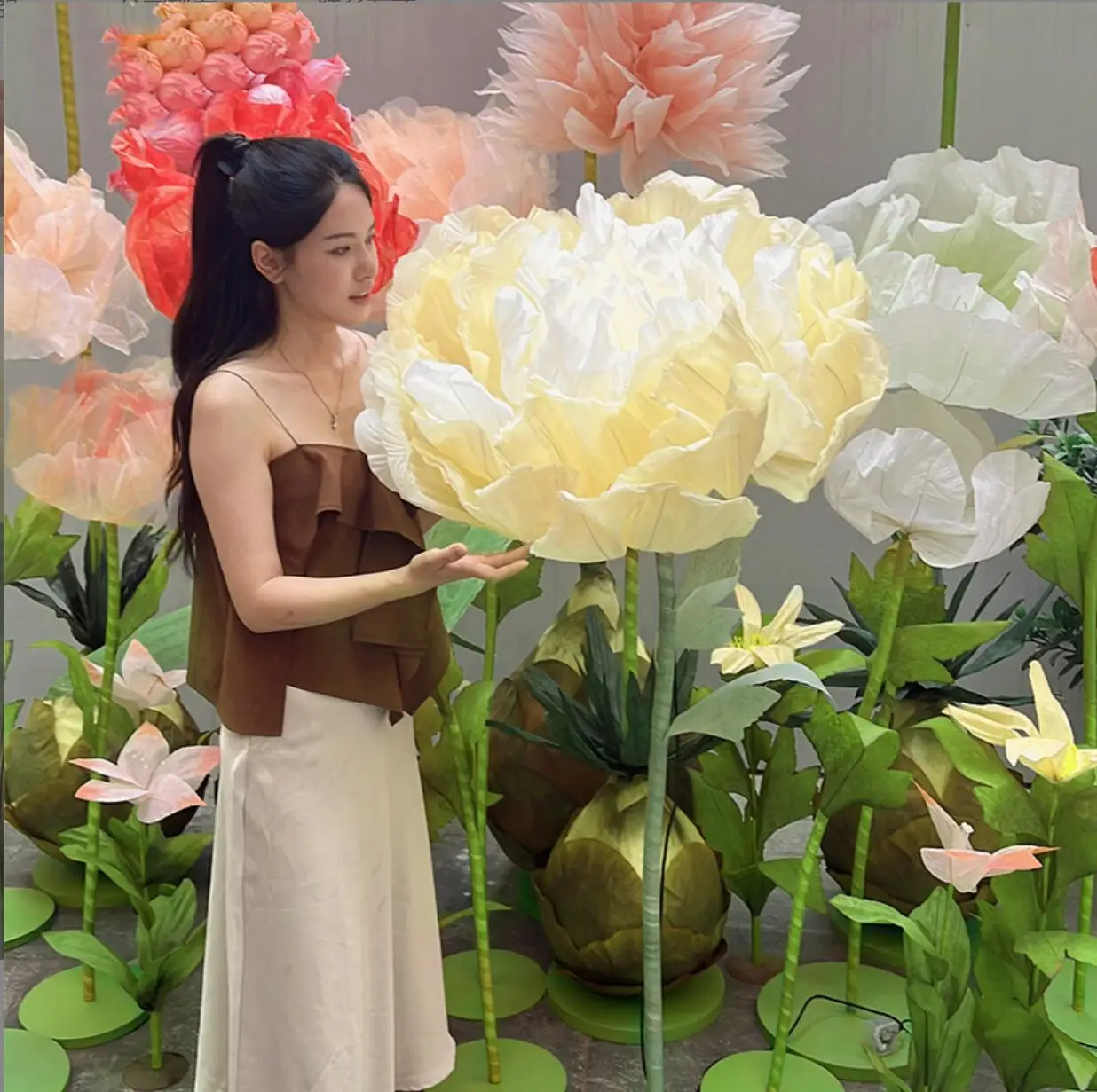 JH230043 Wedding Party Event Stage Road Lead Mechanical Opening And Closing Flowers Large Giant Paper Flower