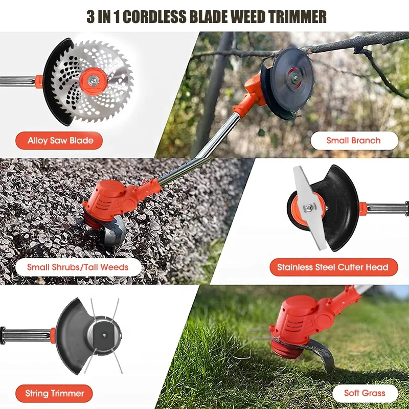 TGS Handheld Rechargeable Grass Cutter Battery Brush Cutter Electric Grass Trimmer Cordless Lawn Mower Power String Trimmer