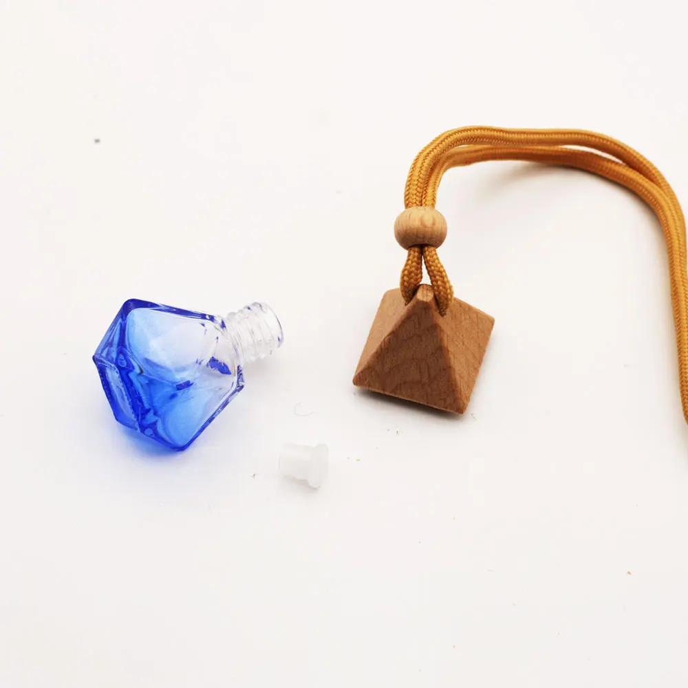 Air Freshener Diffuser Hanging Empty Glass Yellow Refillable Car Perfume Bottle for Auto Pendant Smell Essential Oil