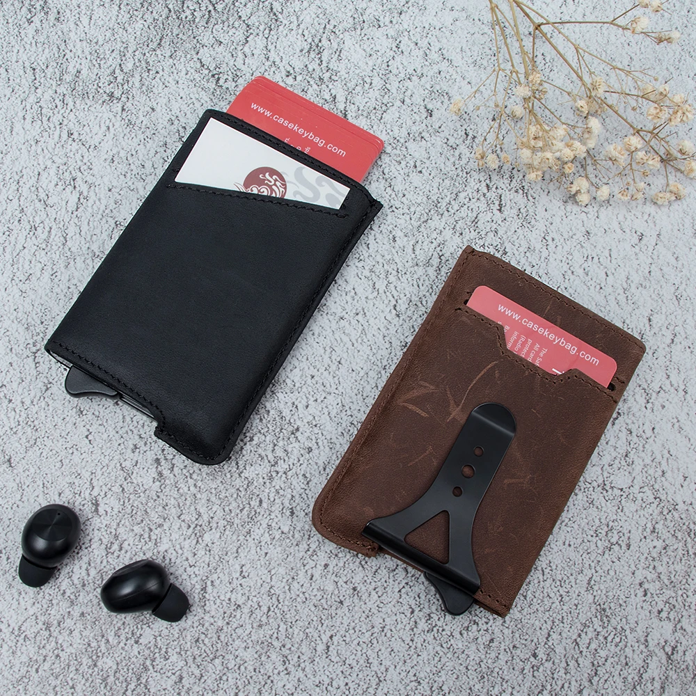 Hot Selling Wholesale Price Tarjetero Automatico Hombre Card Holder Case Pocket RFID Porte Carte Slim Leather Wallet