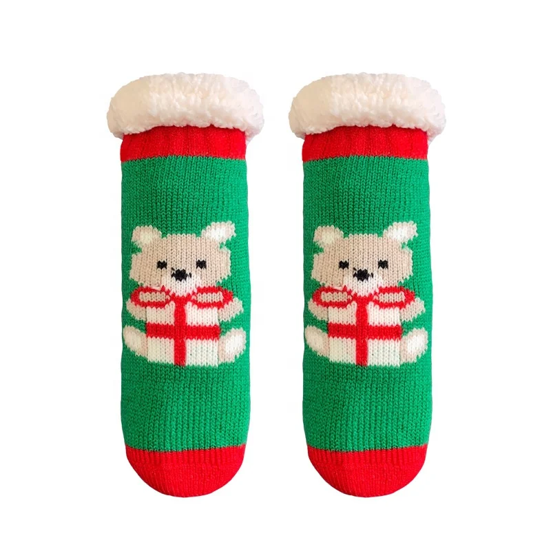 toddler kids children Christmas Winter knitted Warm fleece sherpa lining long Slipper Sock With Grips