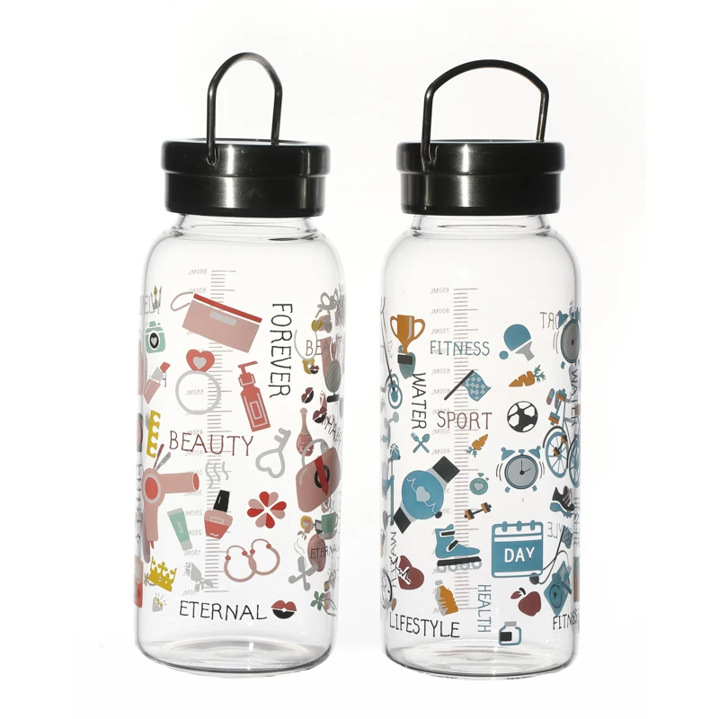 KDG 1000ml Customized Hot Sale High Borosilicate Stainless Steel Cap Glass Portable Water Bottle Manufacturers  beverage bottles