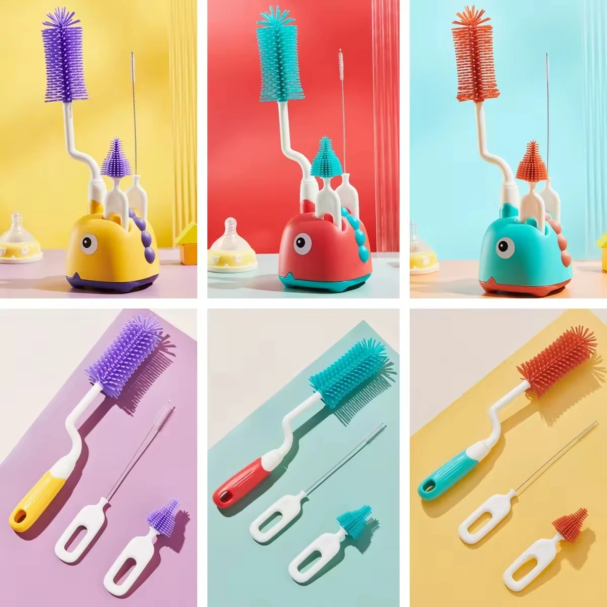 3 in 1 Glass Cup Washed Water Bottle Cleaning Silicone Baby Feeding Bottle Brush Set
