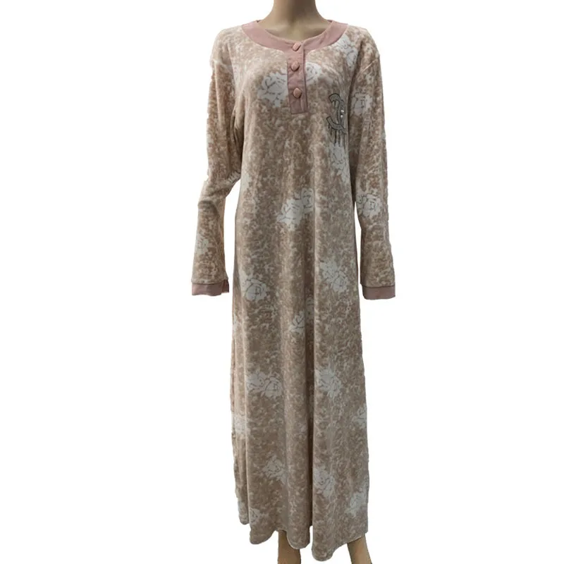 Wholesale Muslim women clothing Islamic winter home wear velvet long casual loose dress