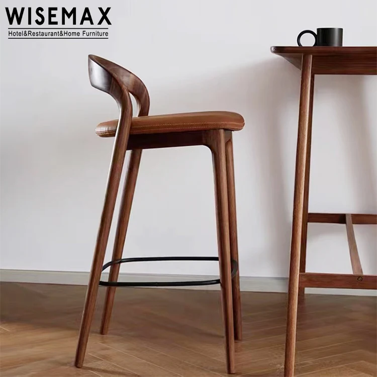 Мебель WISEMAX лидер продаж высокие стулья из массива дерева с кожаным сиденьем оптовая продажа современный дизайн барный стул