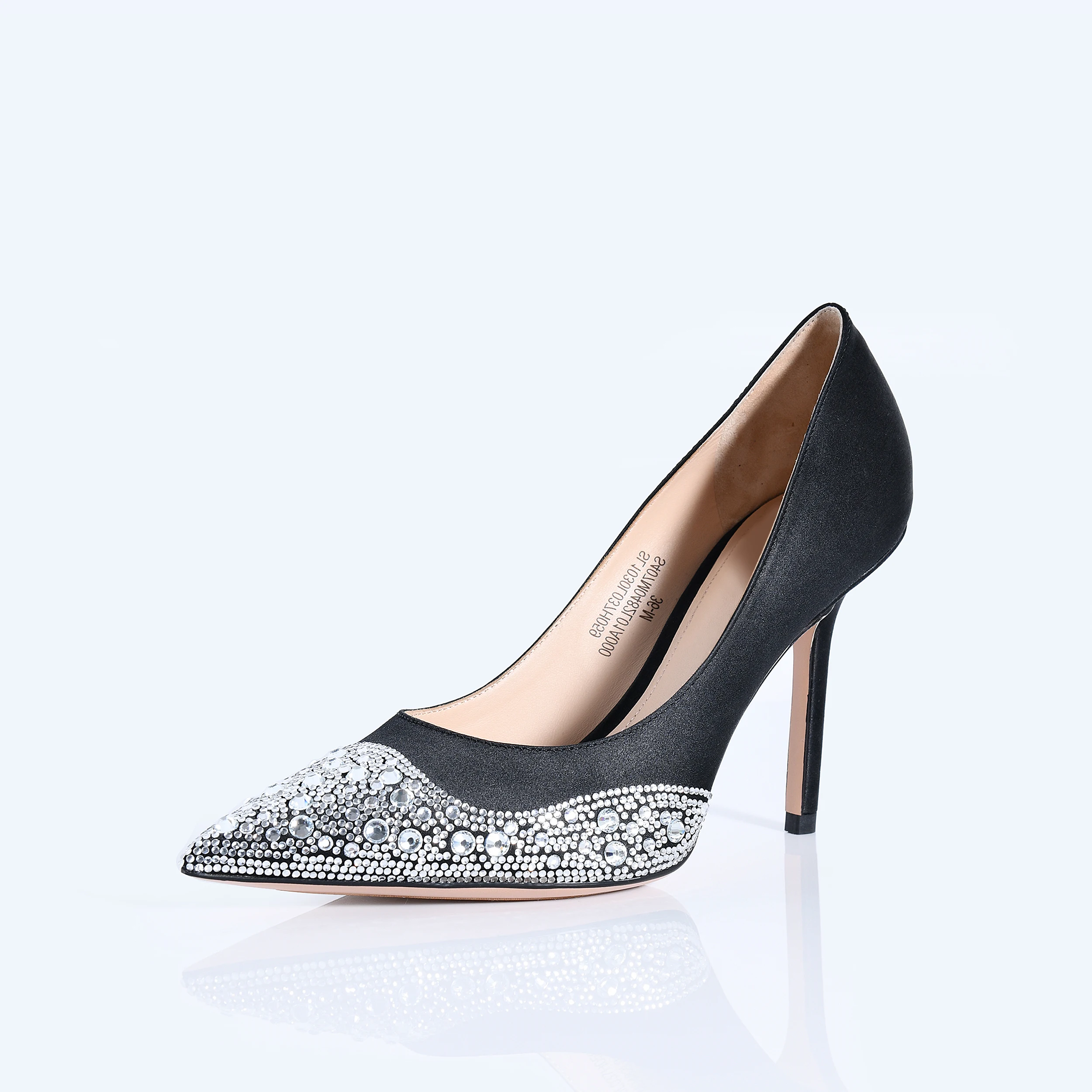 Rhinestone Decorative High Heels Sexy Black Party Dress Shoes Pointed Toe Fashion Ladies Luxury