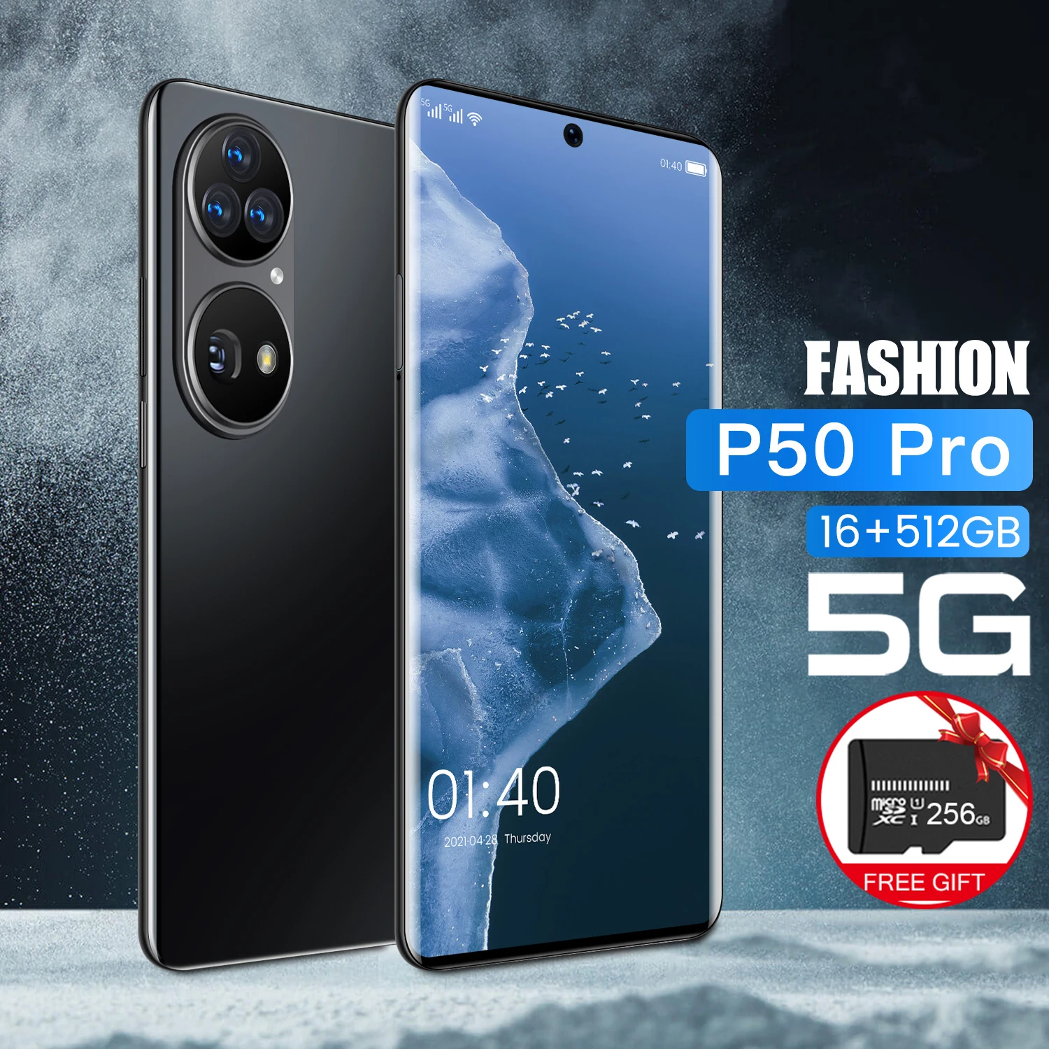 Бесплатная 256 внутренняя зарядная карта P50 Pro 5G 10-core 7 3 дюймов incell HD-экран смартфон 12 Гб + 512 мобильный телефон