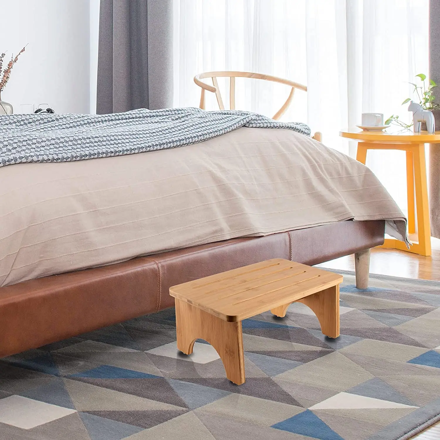 Portable Bamboo Step Stool for Adults and Kids for High Bed/Kitchen/Bathroom