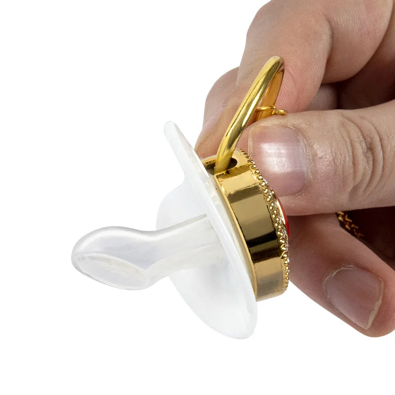 Hot Sale Newborn BPA Free Liquid Silicone  Luxury Diamond Collection Baby Pacifier & Clip Set