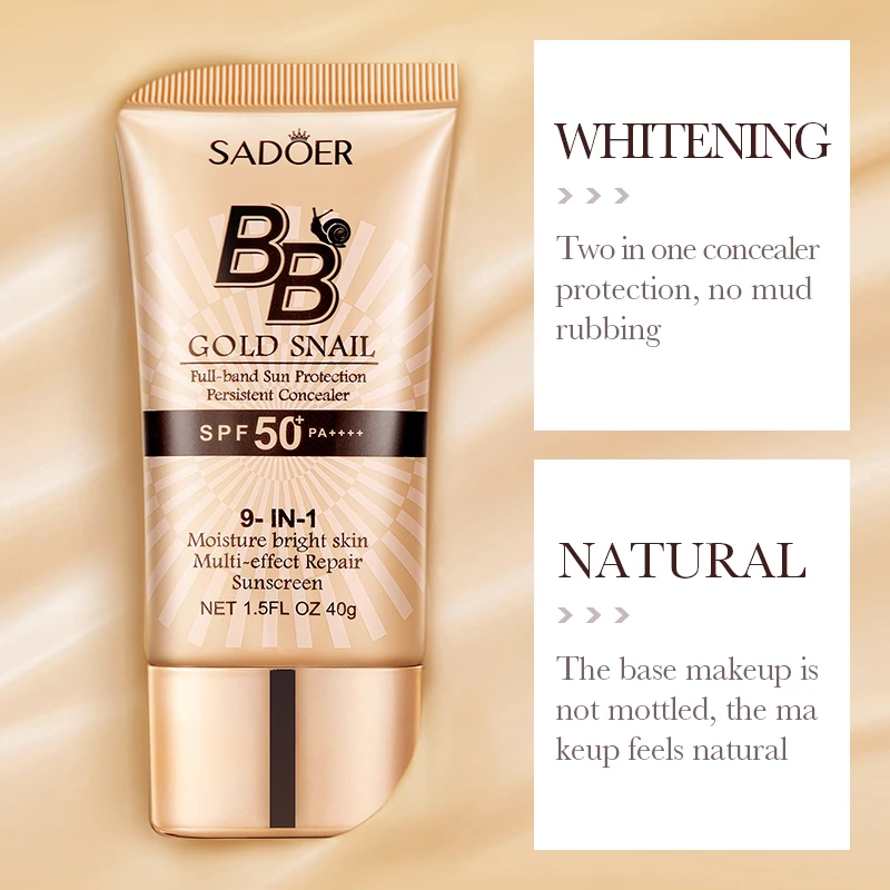 Golden Snail BB Cream Long Lasting Moisturizing Waterproof Sunscreen Sun Lotion Concealer Whitening Makeup Base Sunscreen Cream