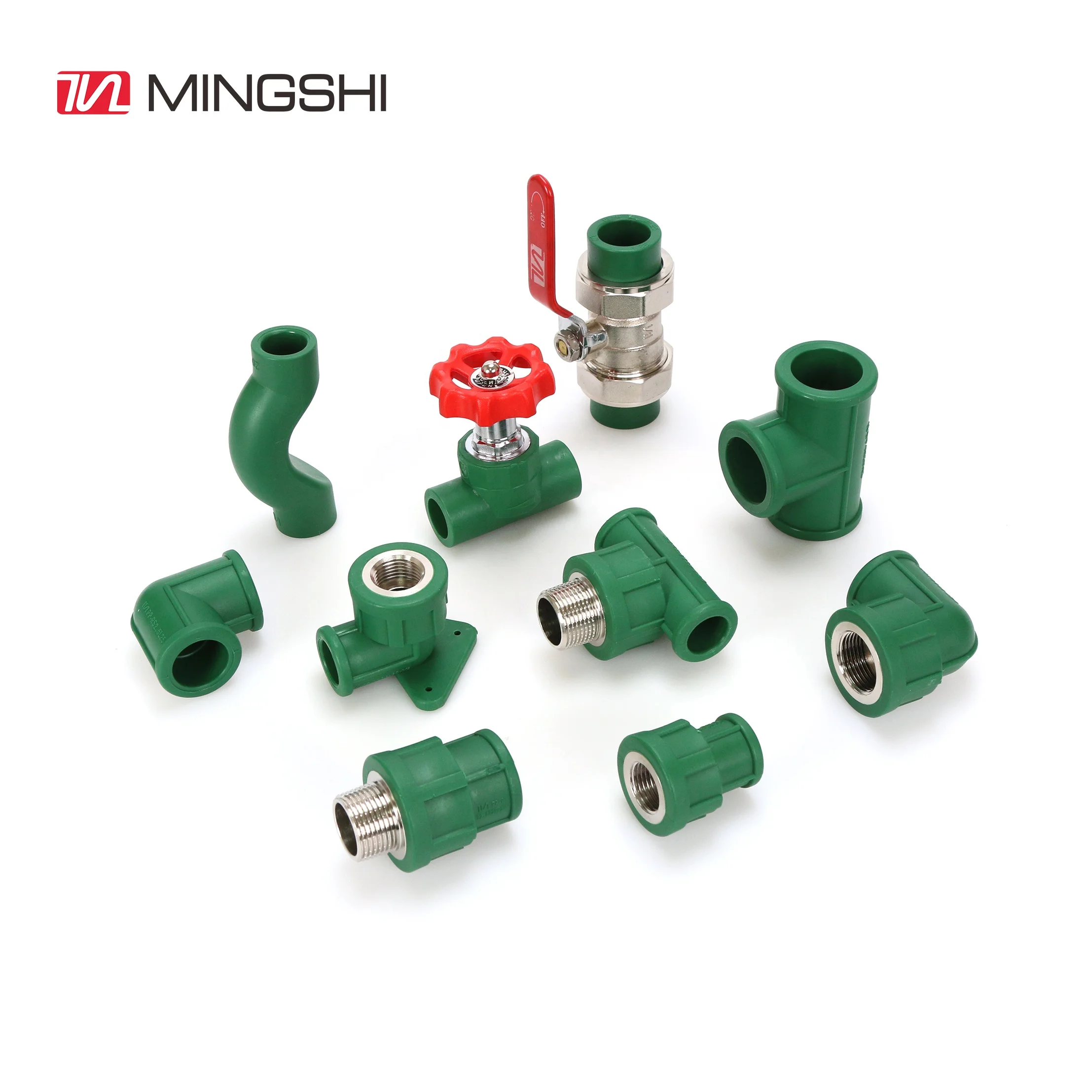 Mingshi Green color Hot Cold water Plumbing polypropylene Fusion fittings PPR Valve PPR Fittings
