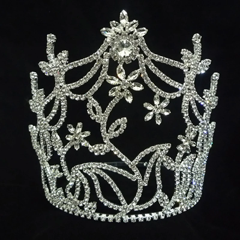 Wholesale Custom Crown Clear Rhinestone Pageant Crowns Crystal adjust Contour Band Tiara