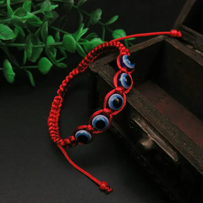 Hote Sale Adjustable Turkey Glass Bead Evil Eyes Charms Bracelet Red String Rope Braided Evils Eye Bracelet For Girls