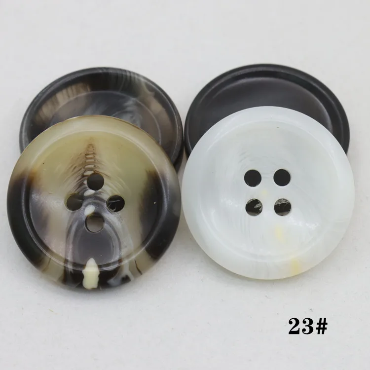 Button manufacturer custom wholesale 4-hole flat back imitation horns blazer plastic resin buttons