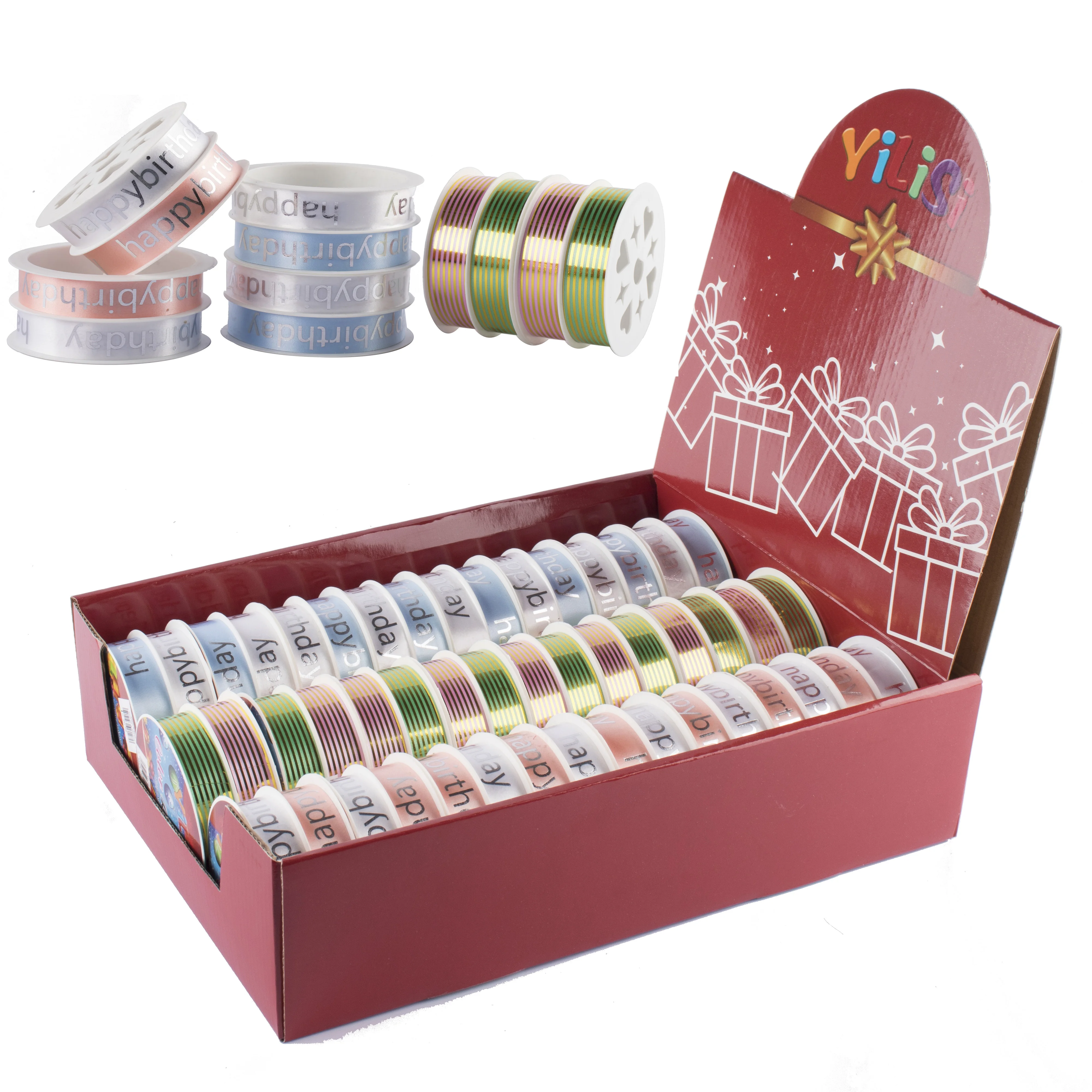 Christmas Festival Holiday Wedding Party Cake Gift Wrap Decorative Poly Plastic Curly Ribbon on Plastic Spool Holder