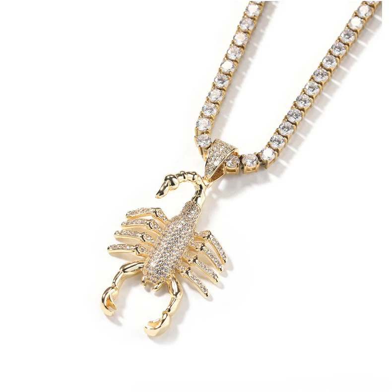new iced scorpion pendant twist rope chain tennis chain pendant necklace male hip -hop trendy costume design sweater chain