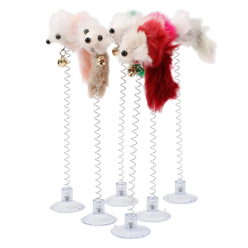 Interactive Cat Toys Colorful Elastic Sucker Plush Mouse Bell Pet Toys