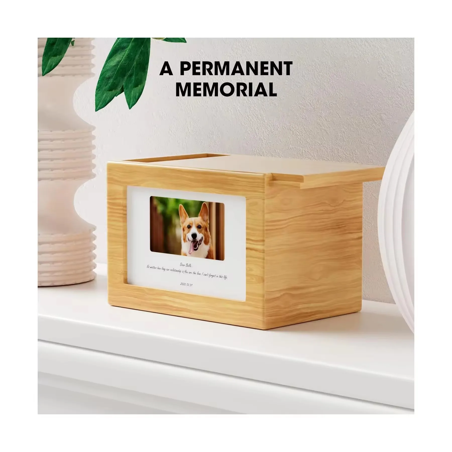 Rectangular bamboo wood pet urn cat dog funeral supplies photo frame memorial box pull-out wooden vintage funeral urns for pets