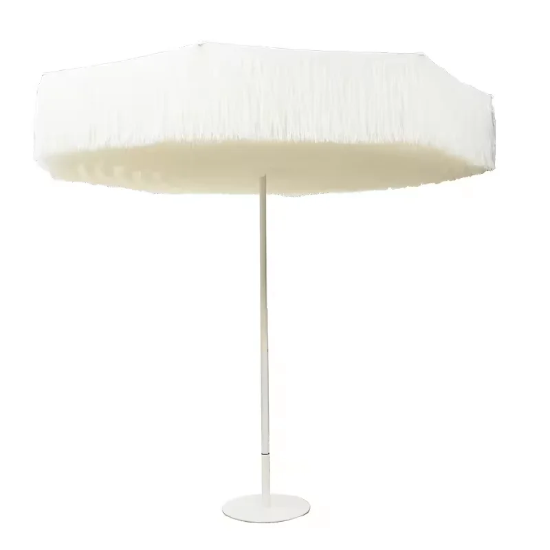 Hawaii Beach Straw Parasol Umbrella PP Glass Led Lights Parasol Crank Straw Umbrella With 8 Ribs Steel Pole