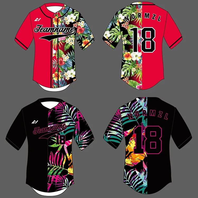 Custom Embroidery sublimation Baseball Uniform Shirt Wholesale Cheap Hawaii Style Baseball Jersey