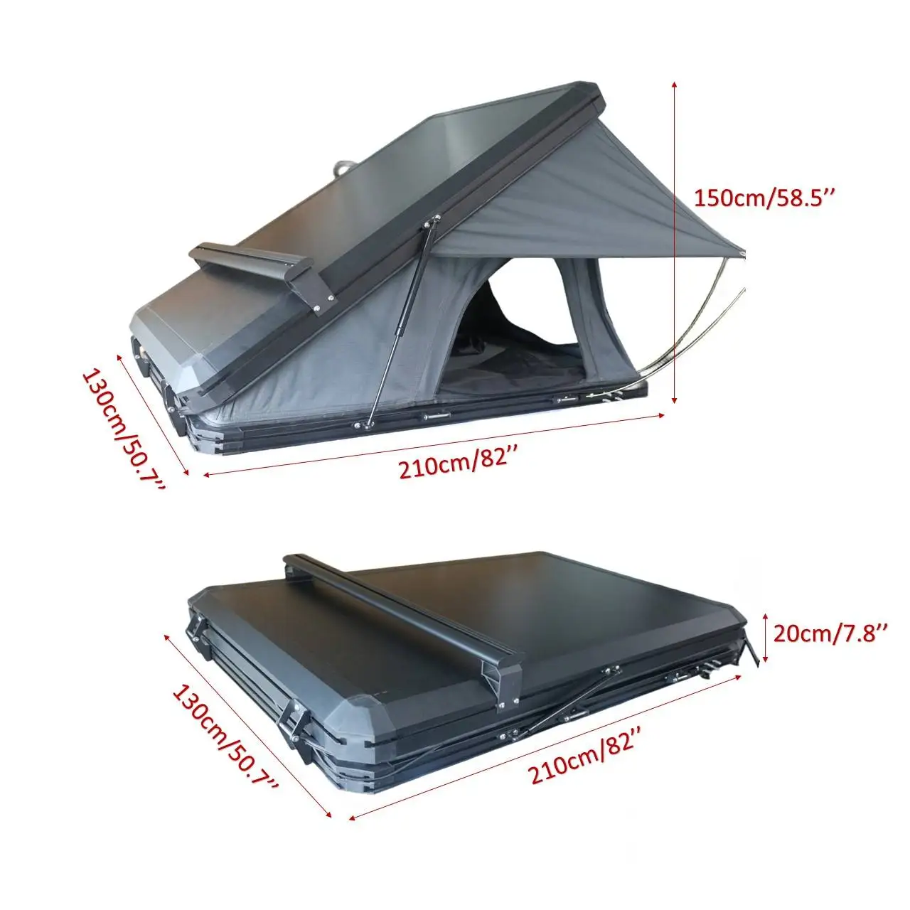 Aluminium Camping OEM  Suv Top Roof Car 4 Person Triangle Hard Shell Rooftop Tent Clamshell Black Gray Hard Shell Roof Top Tent